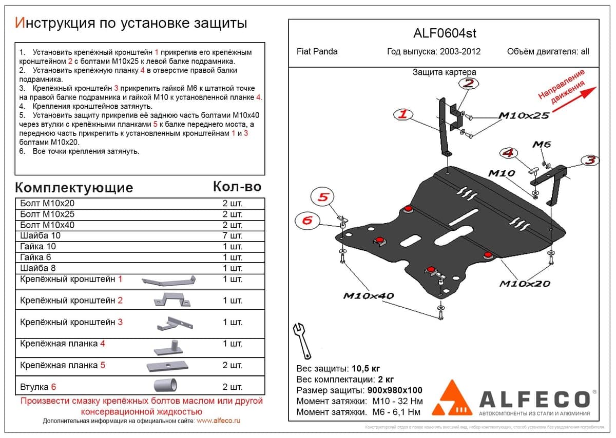 Защита картера и КПП Fiat Panda 2003-2012