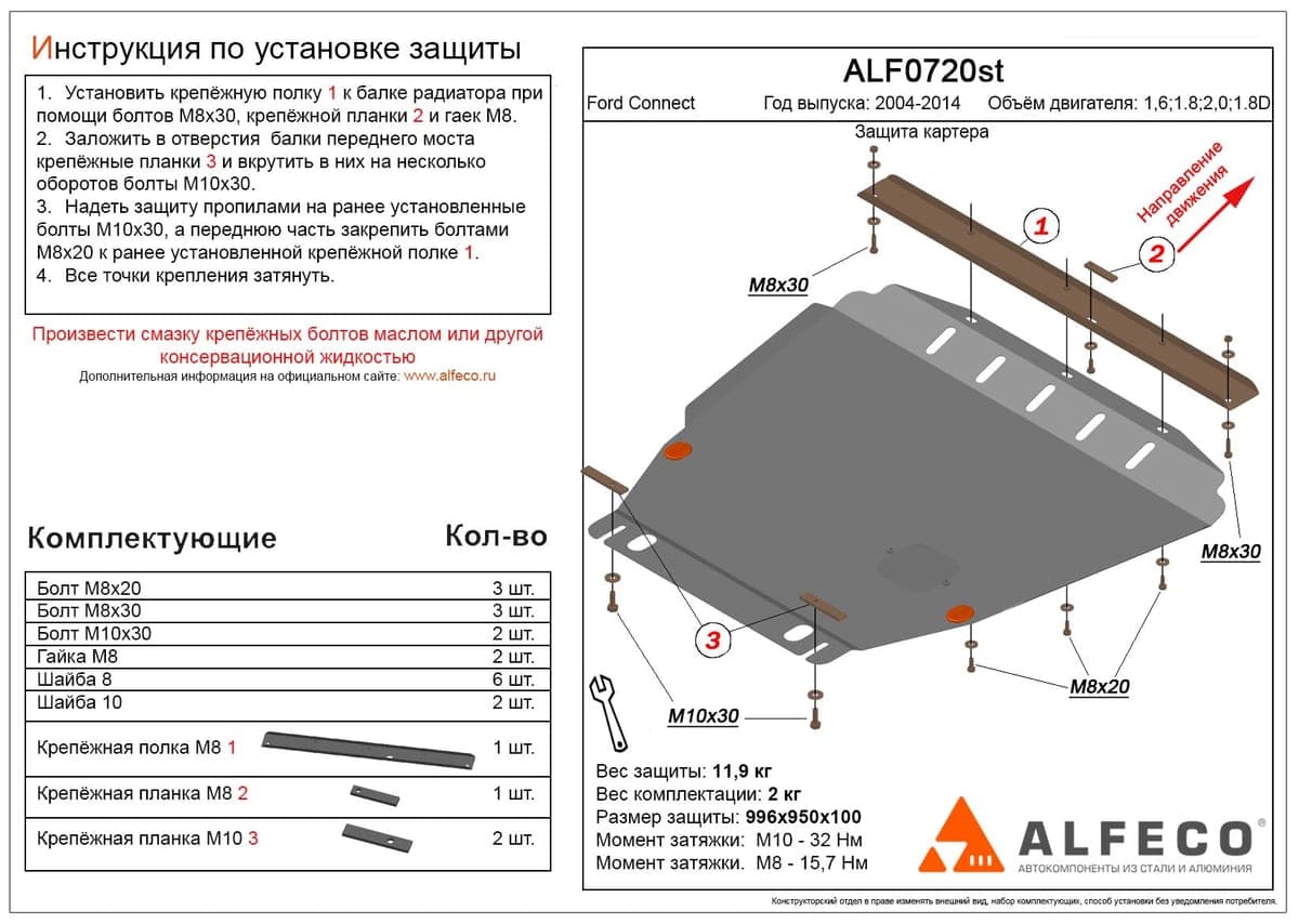 Защита картера и КПП Ford Transit Connect 2004-2014