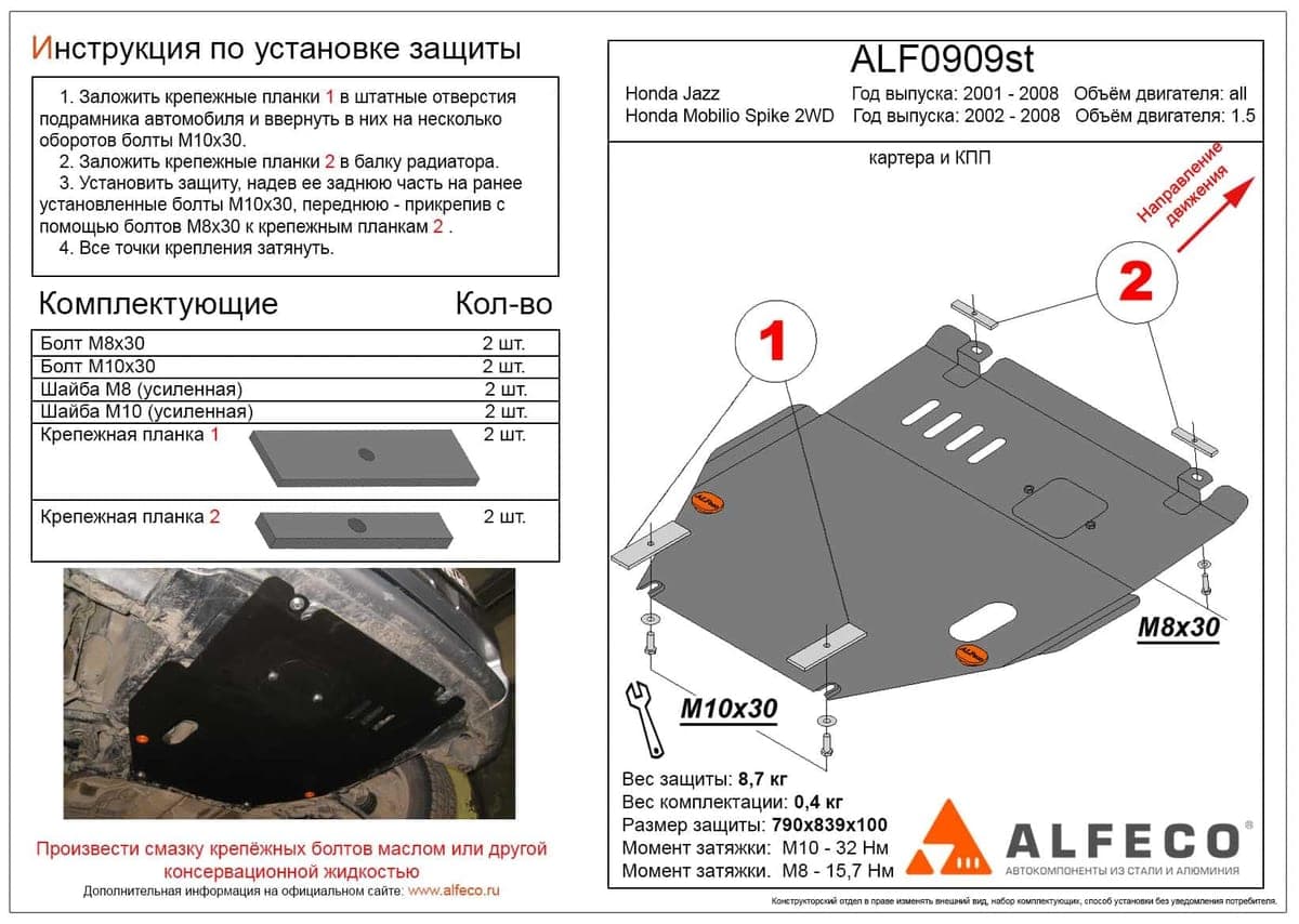 Защита картера и КПП Honda Jazz I 2004-2009