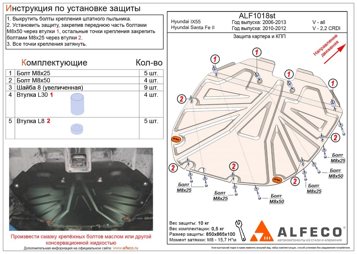 Защита картера и КПП Hyundai Santa Fe II 2010-2012