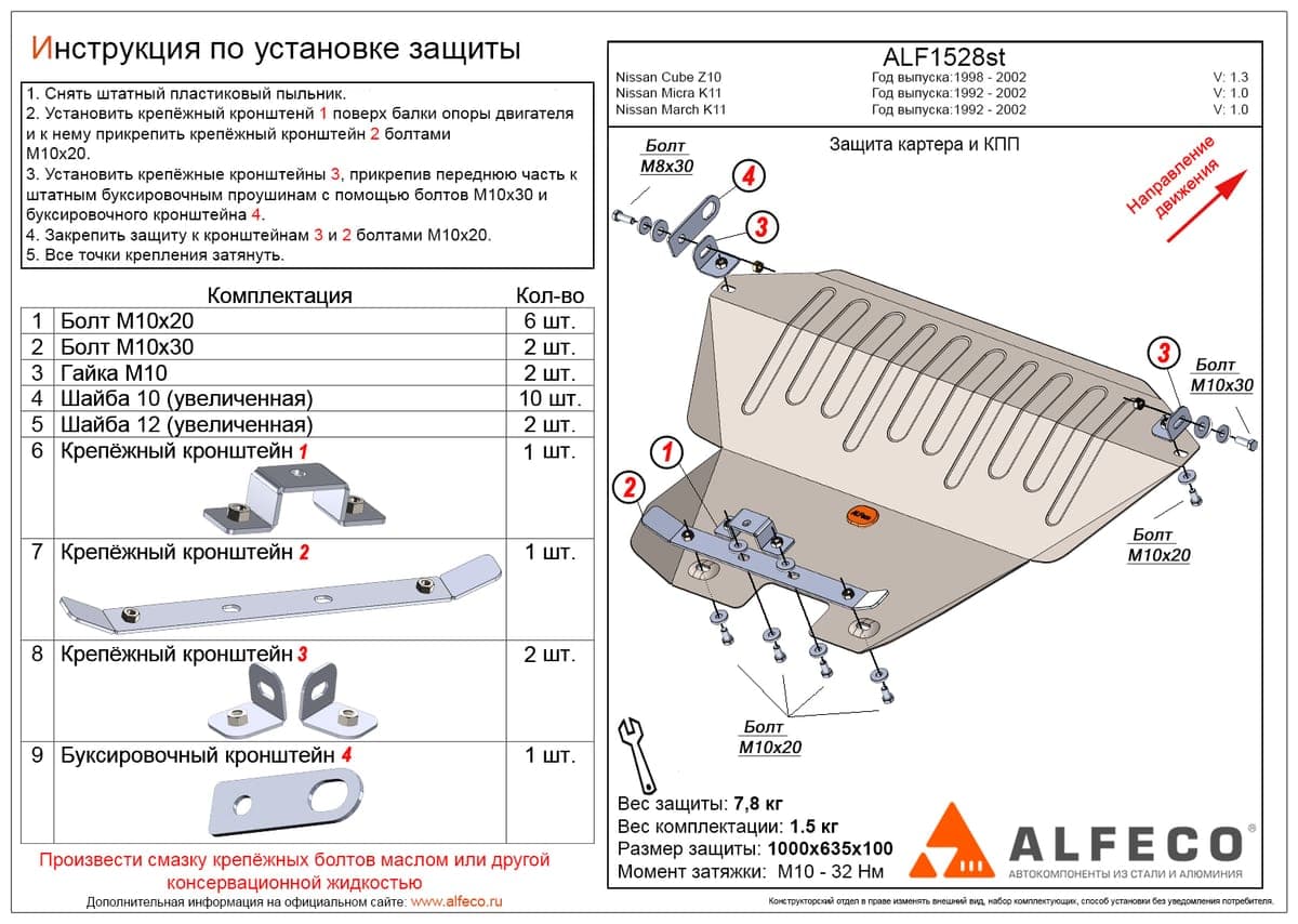 Защита картера и КПП Nissan Micra 1992-2002