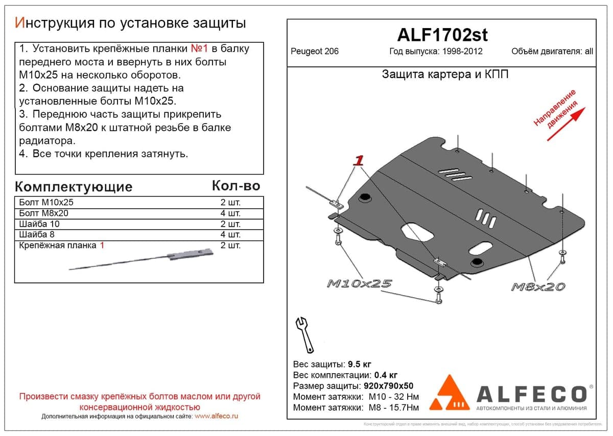 Защита картера и КПП Peugeot 206 2006-2009