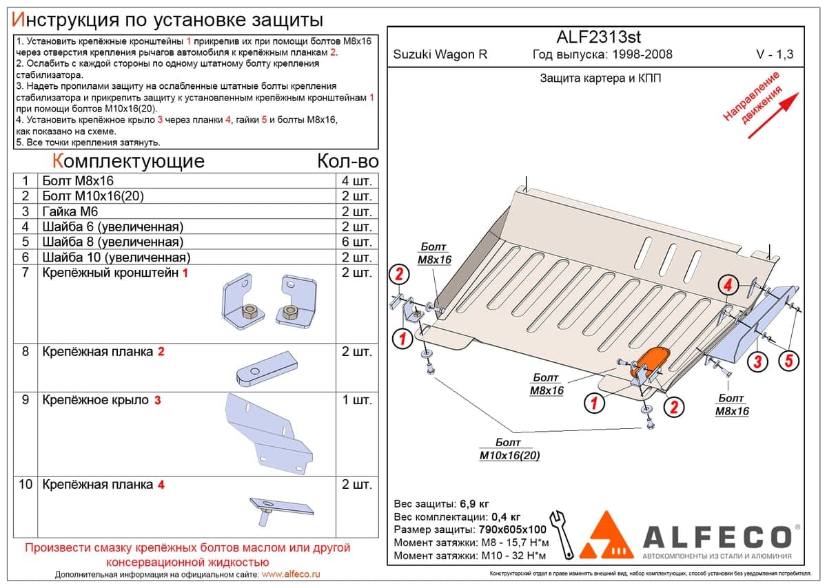 Защита картера и КПП Suzuki Wagon R 1998-2008