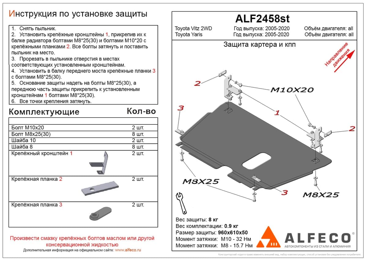 Защита картера и КПП Toyota Yaris 2005-2020