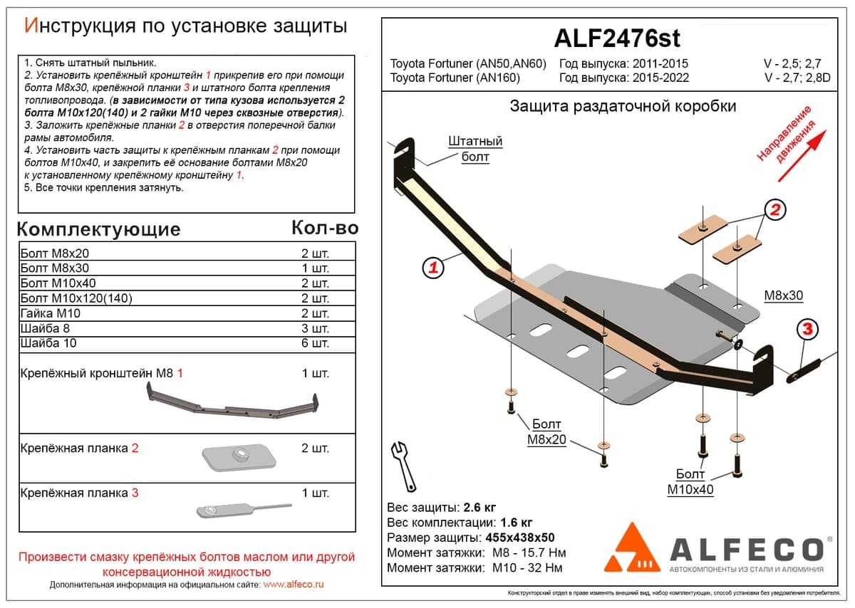 Защита раздаточной коробки Toyota Fortuner 2011-2015