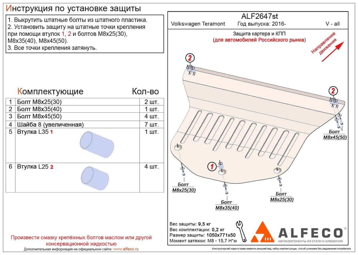Защита картера и КПП Volkswagen Teramont 2016-…