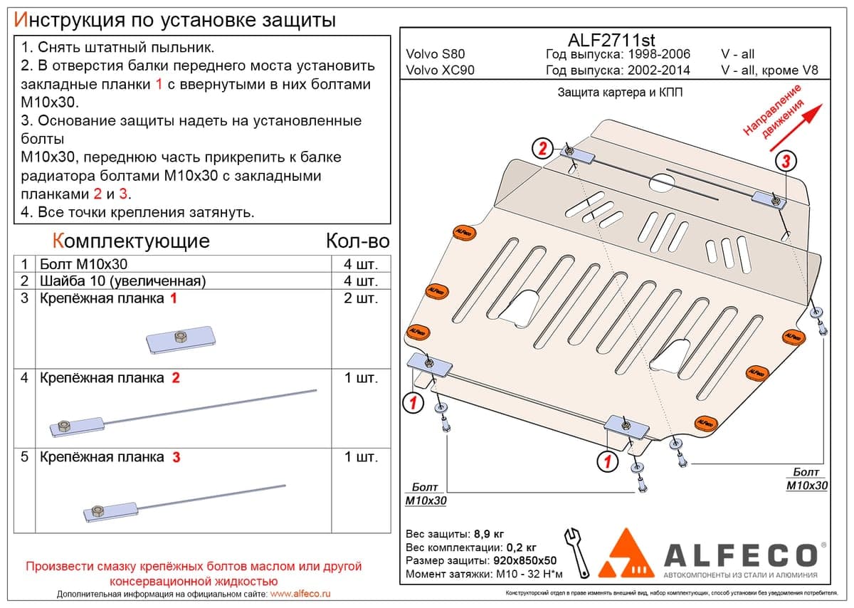 Защита картера и КПП Volvo S80 1998-2006