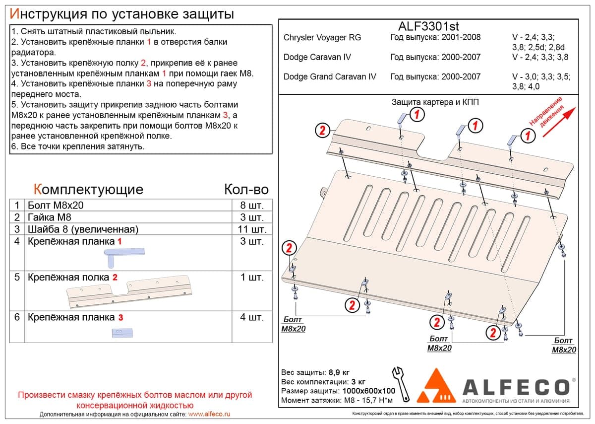 Защита картера и КПП Chrysler Voyager RG 2001-2008
